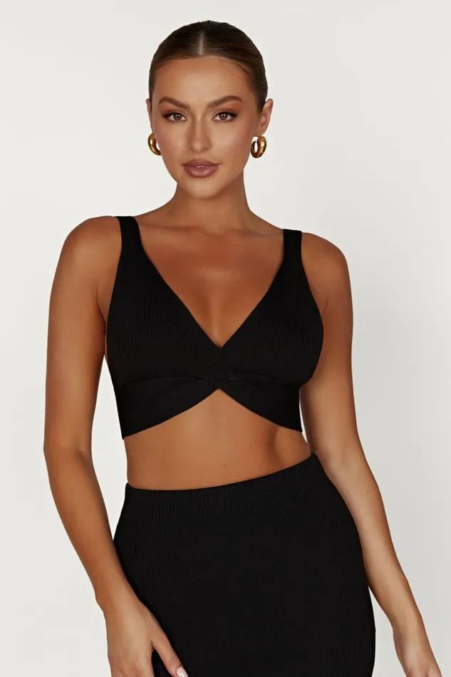 Women Meshki Tops Kaesha Twist Front Knit Top 8211 Black