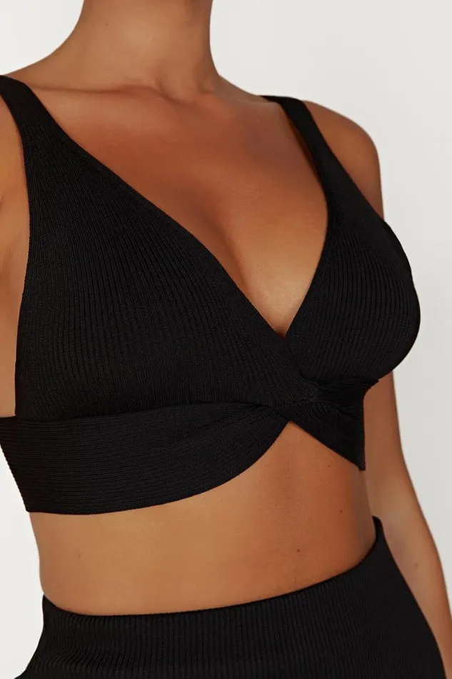 Women Meshki Tops Kaesha Twist Front Knit Top 8211 Black Women Meshki Tops Kaesha Twist Front Knit Top 8211 Black