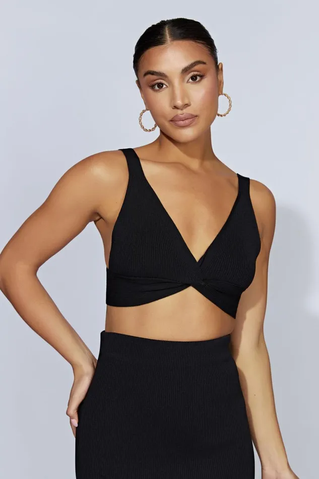 Women Meshki Tops Kaesha Twist Front Knit Top 8211 Black Women Meshki Tops Kaesha Twist Front Knit Top 8211 Black