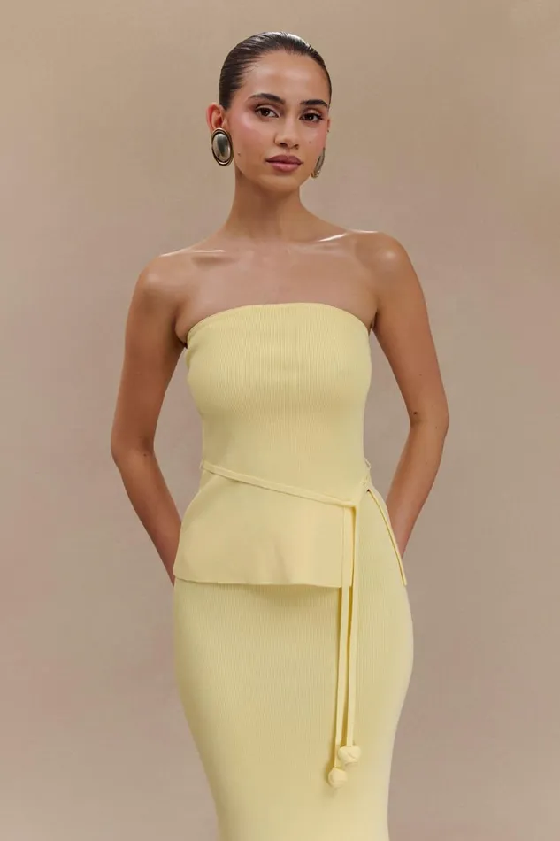Women Meshki Tops Keaton Strapless Rose Tie Knit Top 8211 Lemon