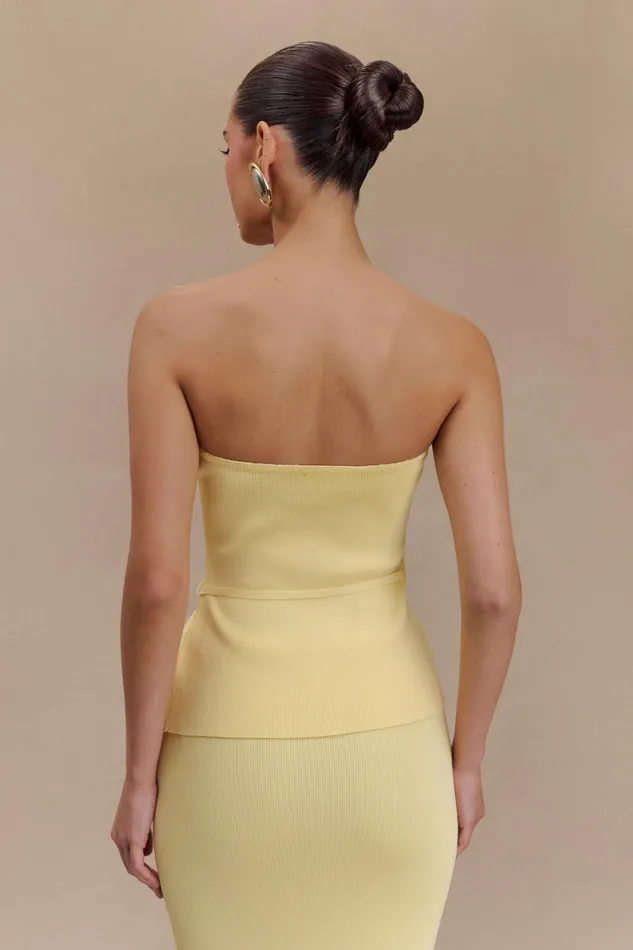 Women Meshki Tops Keaton Strapless Rose Tie Knit Top 8211 Lemon