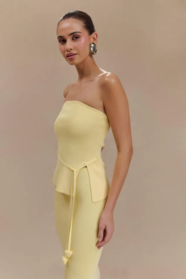 Women Meshki Tops Keaton Strapless Rose Tie Knit Top 8211 Lemon