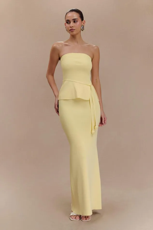 Women Meshki Tops Keaton Strapless Rose Tie Knit Top 8211 Lemon