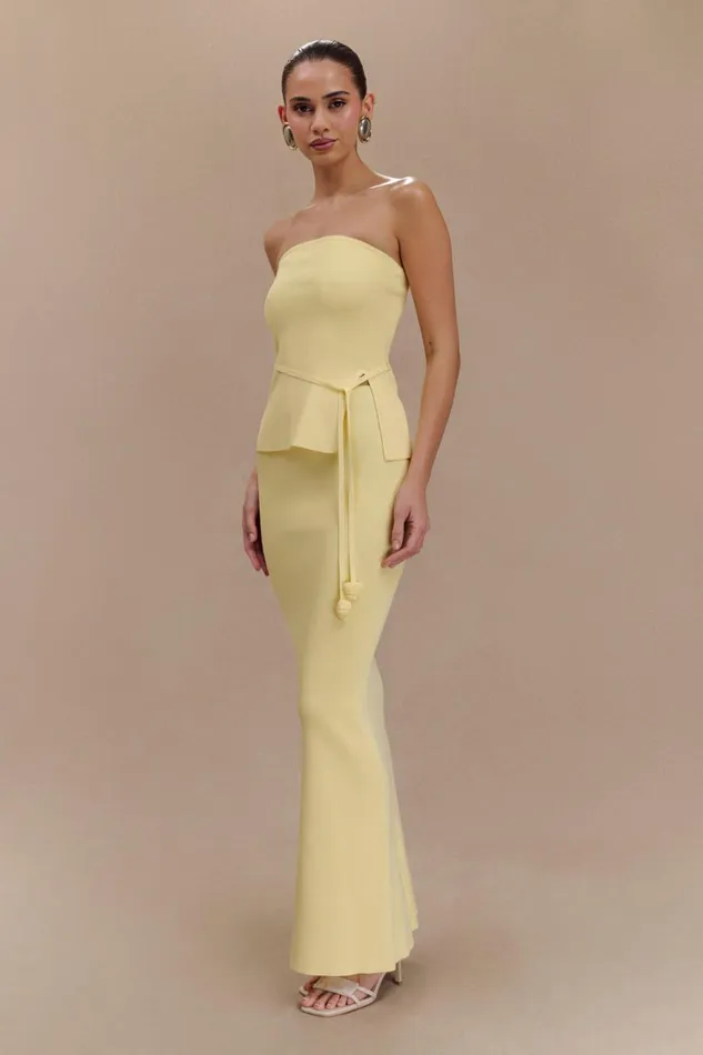 Women Meshki Tops Keaton Strapless Rose Tie Knit Top 8211 Lemon