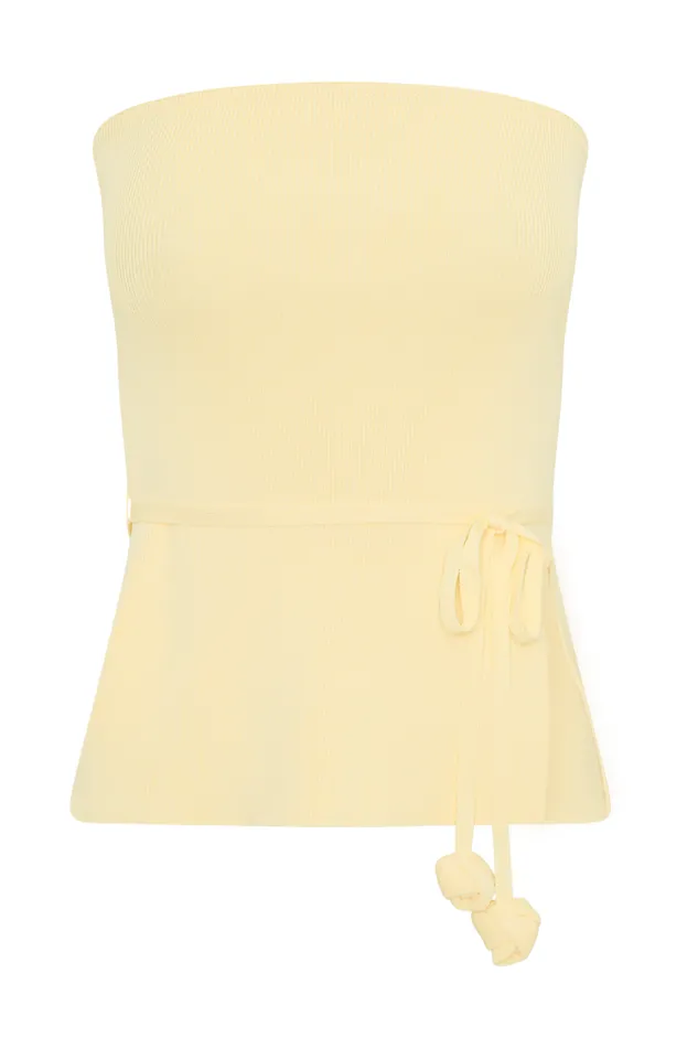 Women Meshki Tops Keaton Strapless Rose Tie Knit Top 8211 Lemon