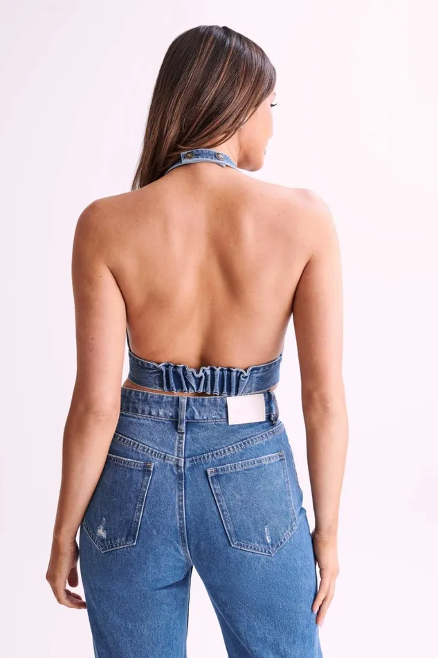 Women Meshki Tops KellyAnne Denim Halter Top 8211 70039S Blue