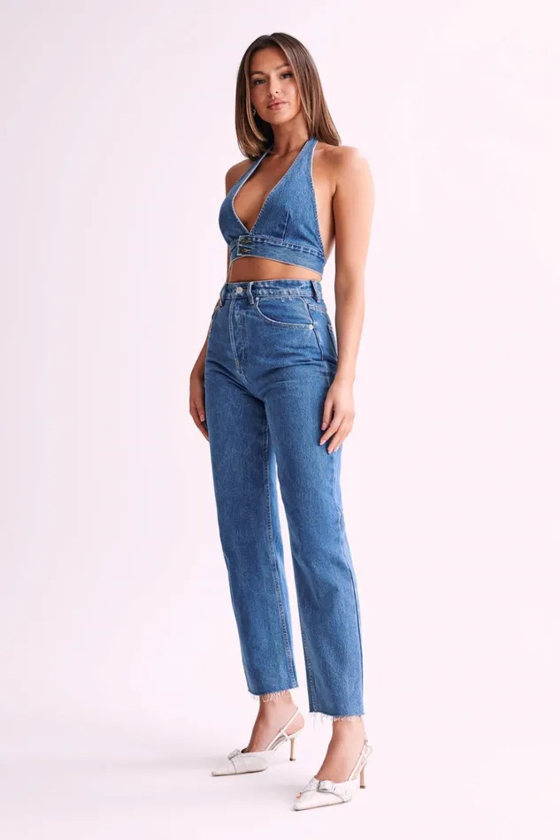 Women Meshki Tops KellyAnne Denim Halter Top 8211 70039S Blue