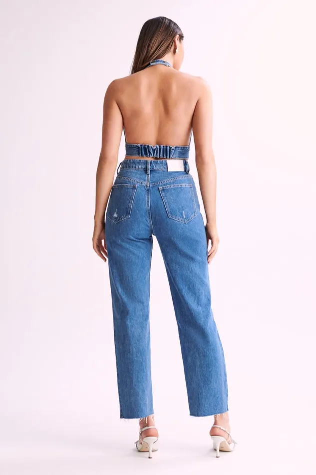 Women Meshki Tops KellyAnne Denim Halter Top 8211 70039S Blue