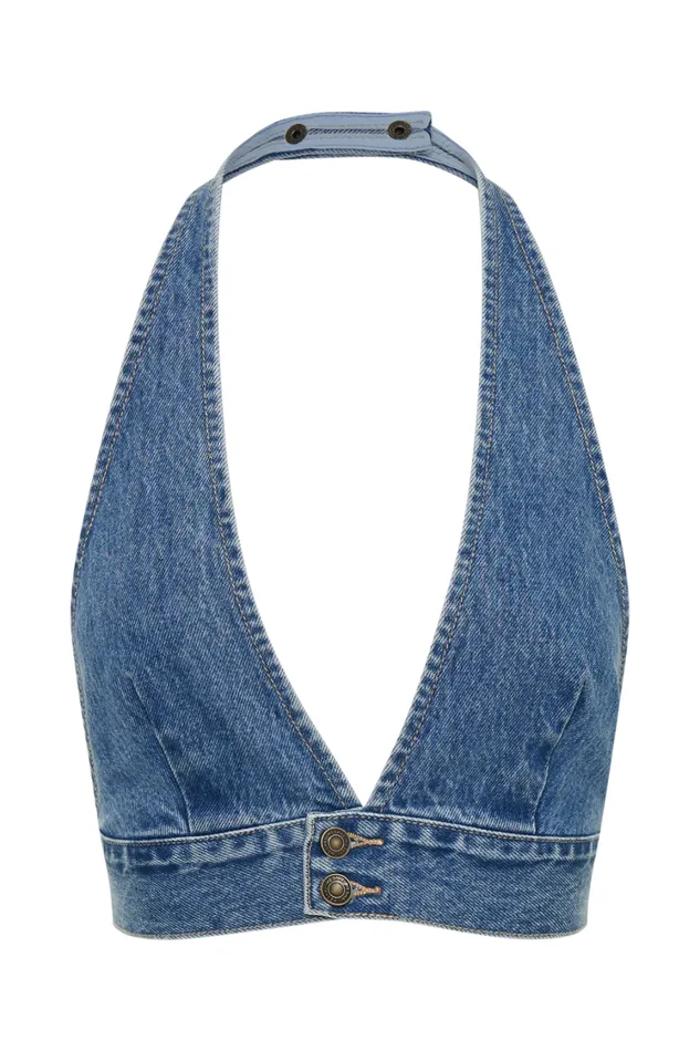 Women Meshki Tops KellyAnne Denim Halter Top 8211 70039S Blue