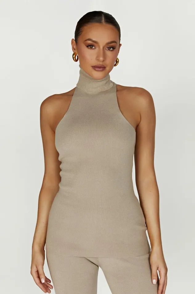 Women Meshki Tops Kelsea Sleeveless Turtleneck Top 8211 Taupe