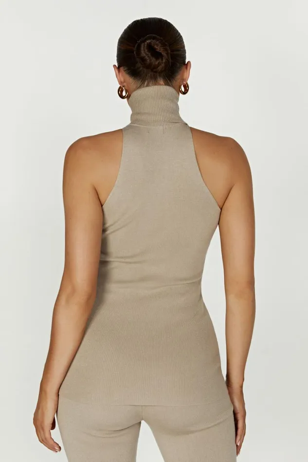 Women Meshki Tops Kelsea Sleeveless Turtleneck Top 8211 Taupe