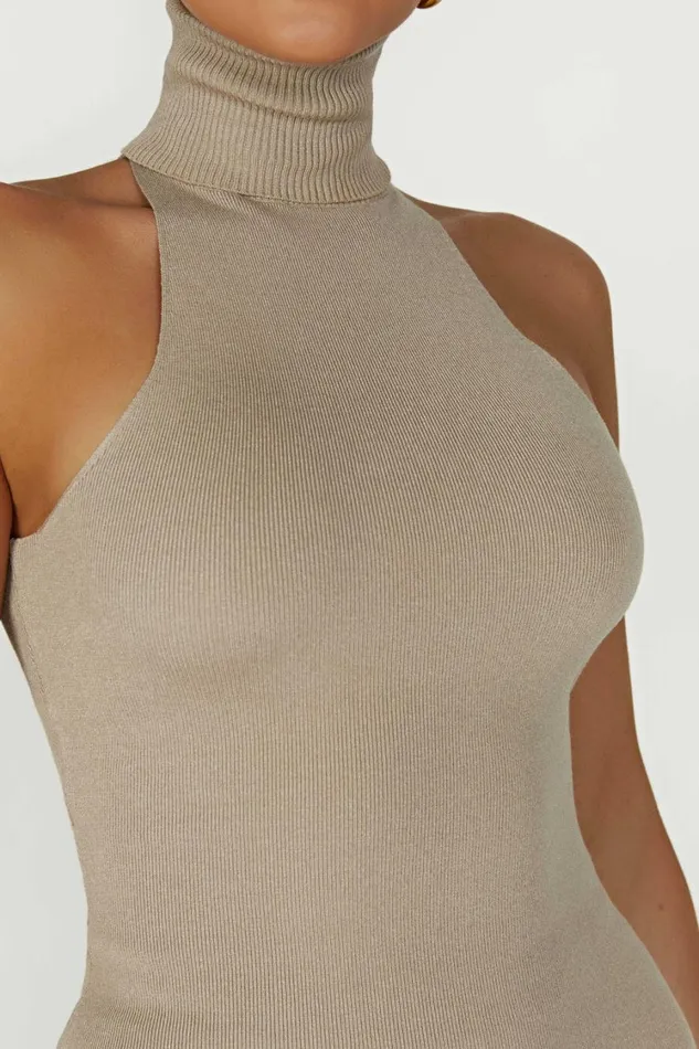 Women Meshki Tops Kelsea Sleeveless Turtleneck Top 8211 Taupe