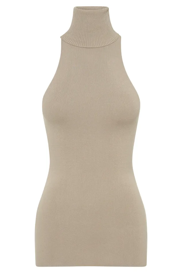 Women Meshki Tops Kelsea Sleeveless Turtleneck Top 8211 Taupe