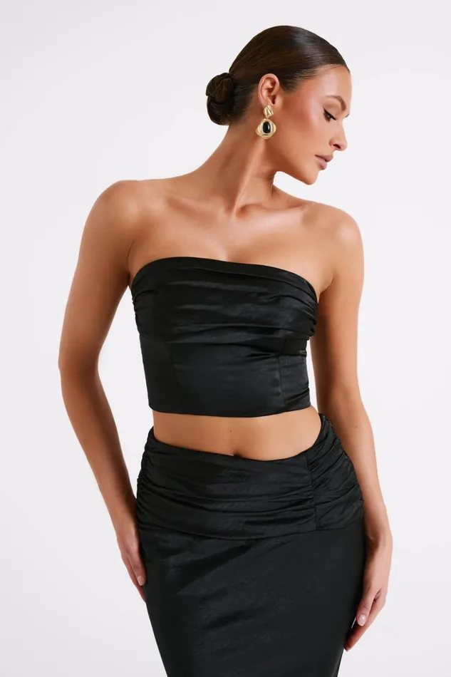 Women Meshki Tops Khalani Ruched Strapless Satin Top 8211 Black