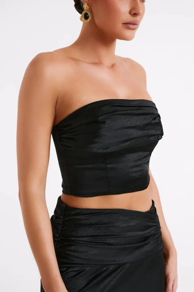 Women Meshki Tops Khalani Ruched Strapless Satin Top 8211 Black