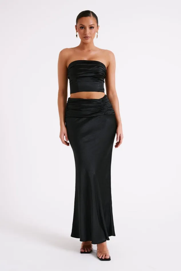 Women Meshki Tops Khalani Ruched Strapless Satin Top 8211 Black