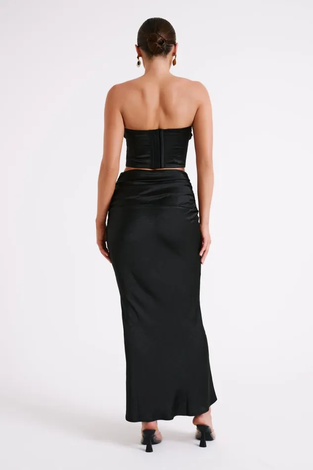 Women Meshki Tops Khalani Ruched Strapless Satin Top 8211 Black