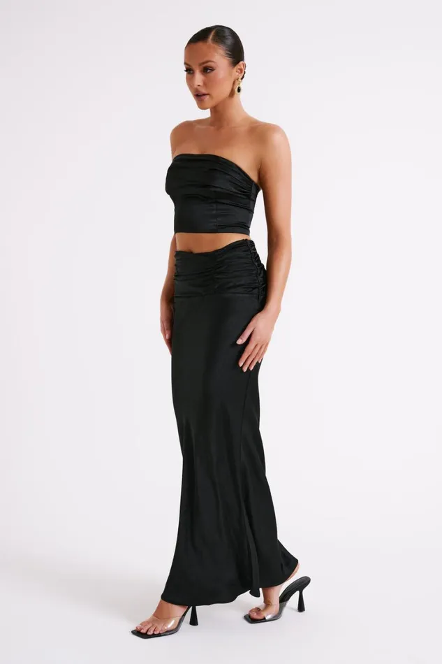 Women Meshki Tops Khalani Ruched Strapless Satin Top 8211 Black