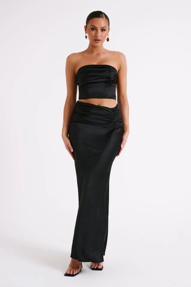 Women Meshki Tops Khalani Ruched Strapless Satin Top 8211 Black