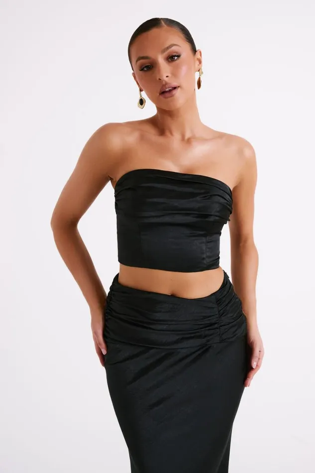 Women Meshki Tops Khalani Ruched Strapless Satin Top 8211 Black