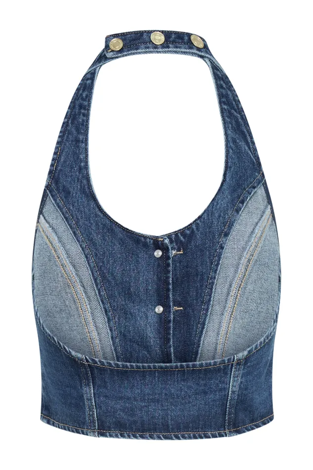 Women Meshki Tops Kieryn Denim Vest 8211 Dark Blue