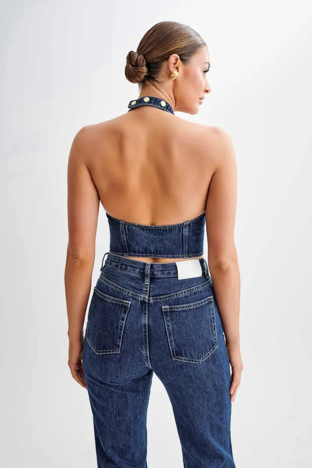 Women Meshki Tops Kieryn Denim Vest 8211 Dark Blue