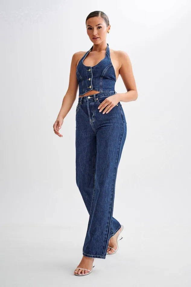 Women Meshki Tops Kieryn Denim Vest 8211 Dark Blue