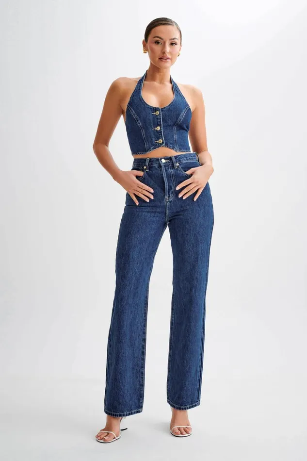 Women Meshki Tops Kieryn Denim Vest 8211 Dark Blue