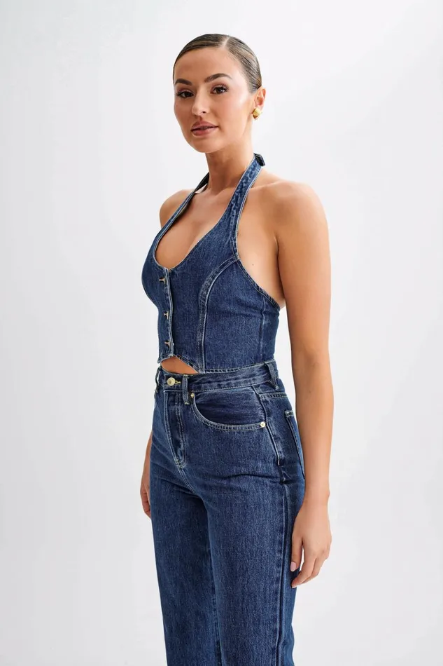 Women Meshki Tops Kieryn Denim Vest 8211 Dark Blue