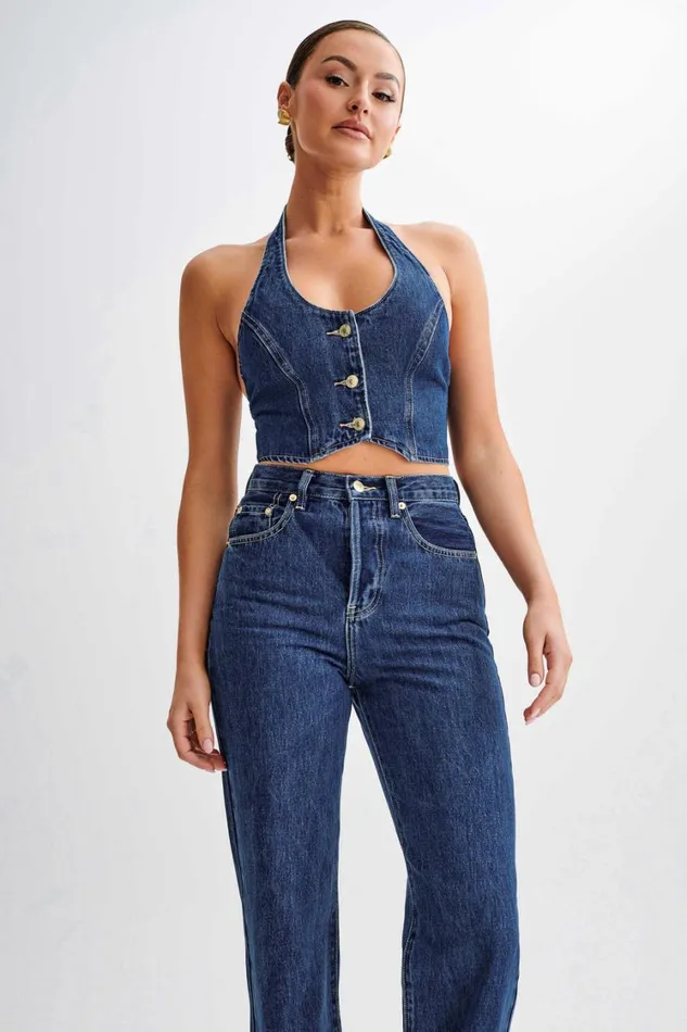 Women Meshki Tops Kieryn Denim Vest 8211 Dark Blue