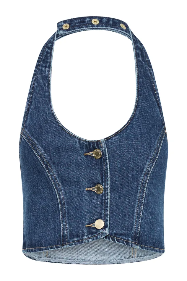 Women Meshki Tops Kieryn Denim Vest 8211 Dark Blue