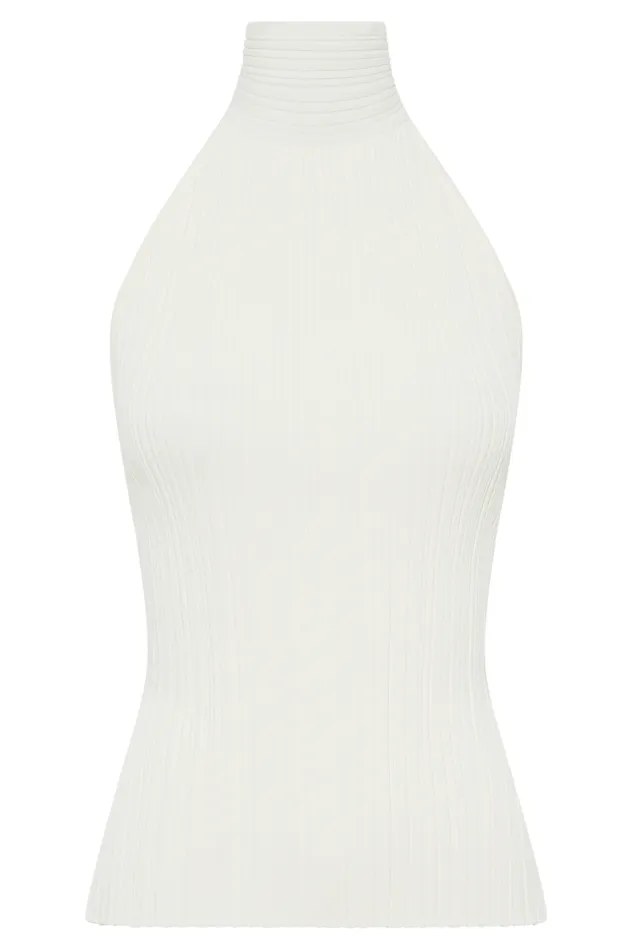 Women Meshki Tops Laila Longline Halter Rib Knit Top 8211 Ivory Marle