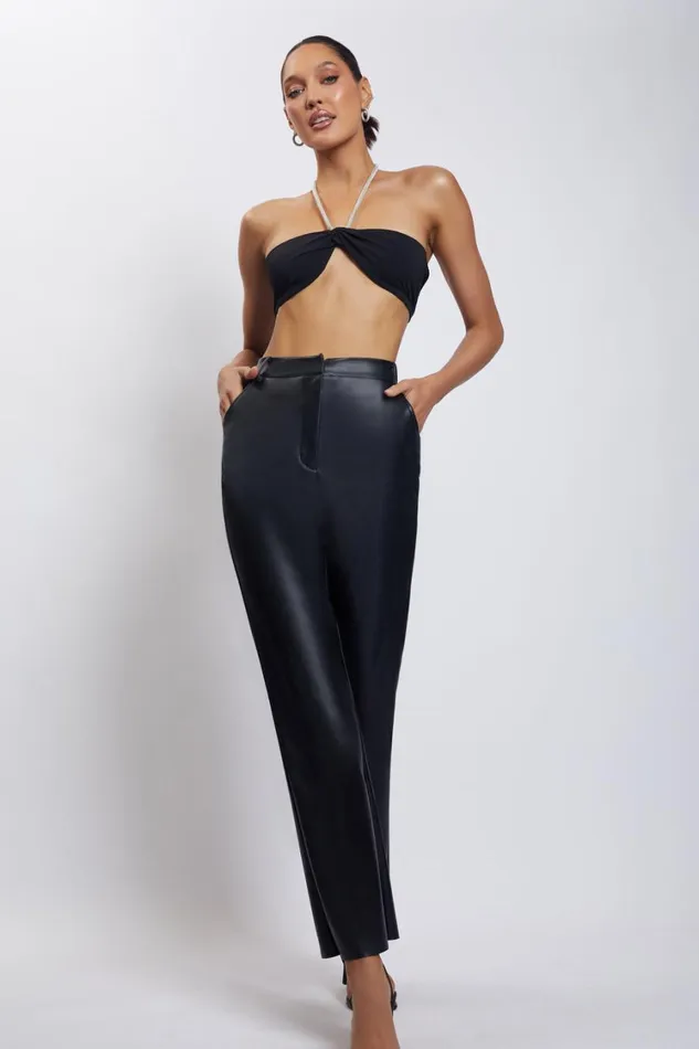 Women Meshki Tops Lea Diamante Chain Halter Neck Crop Top 8211 Black Women Meshki Tops Lea Diamante Chain Halter Neck Crop Top 8211 Black