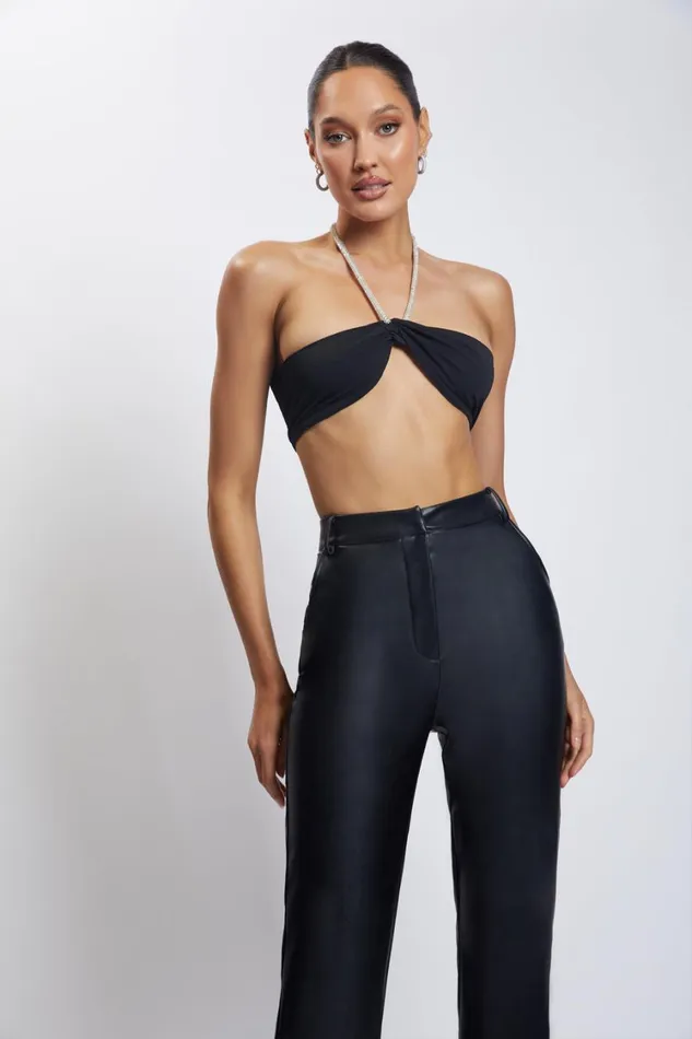 Women Meshki Tops Lea Diamante Chain Halter Neck Crop Top 8211 Black Women Meshki Tops Lea Diamante Chain Halter Neck Crop Top 8211 Black
