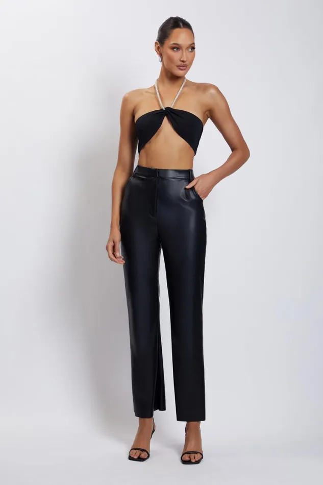 Women Meshki Tops Lea Diamante Chain Halter Neck Crop Top 8211 Black Women Meshki Tops Lea Diamante Chain Halter Neck Crop Top 8211 Black
