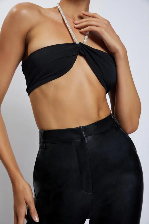 Women Meshki Tops Lea Diamante Chain Halter Neck Crop Top 8211 Black Women Meshki Tops Lea Diamante Chain Halter Neck Crop Top 8211 Black
