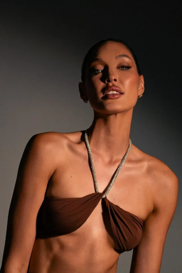 Women Meshki Tops Lea Diamante Chain Halter Neck Crop Top 8211 Chocolate Women Meshki Tops Lea Diamante Chain Halter Neck Crop Top 8211 Chocolate