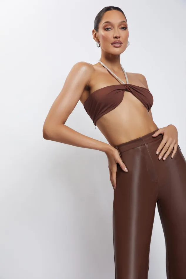 Women Meshki Tops Lea Diamante Chain Halter Neck Crop Top 8211 Chocolate Women Meshki Tops Lea Diamante Chain Halter Neck Crop Top 8211 Chocolate