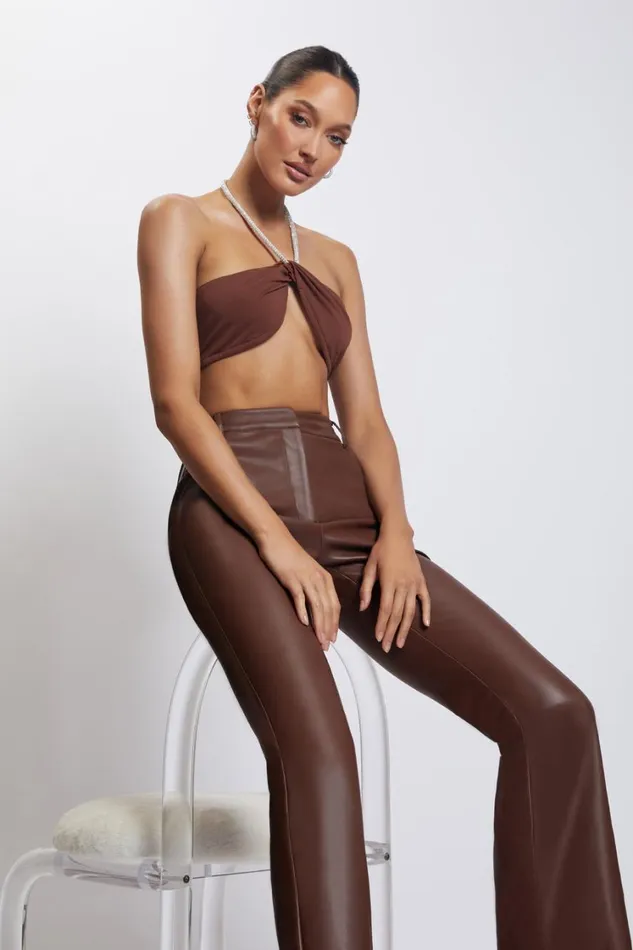 Women Meshki Tops Lea Diamante Chain Halter Neck Crop Top 8211 Chocolate Women Meshki Tops Lea Diamante Chain Halter Neck Crop Top 8211 Chocolate