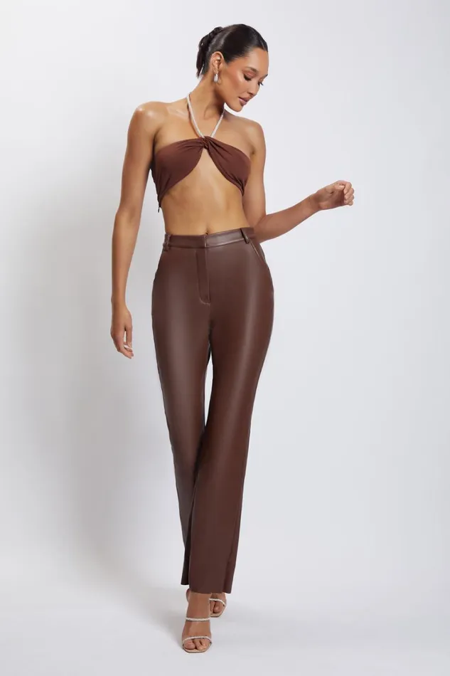 Women Meshki Tops Lea Diamante Chain Halter Neck Crop Top 8211 Chocolate Women Meshki Tops Lea Diamante Chain Halter Neck Crop Top 8211 Chocolate