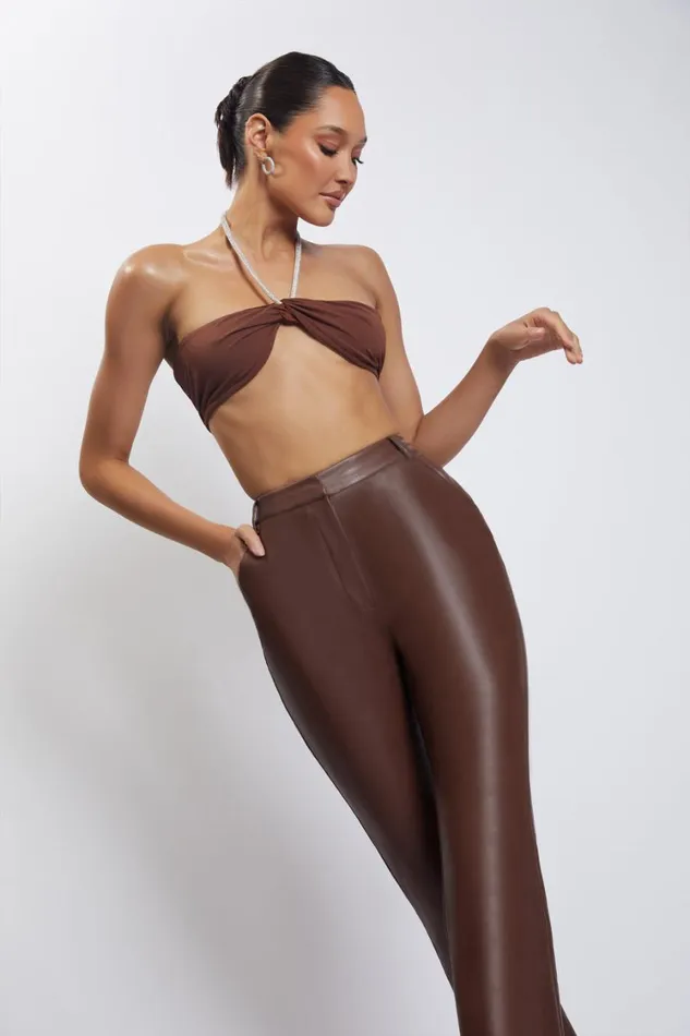 Women Meshki Tops Lea Diamante Chain Halter Neck Crop Top 8211 Chocolate Women Meshki Tops Lea Diamante Chain Halter Neck Crop Top 8211 Chocolate
