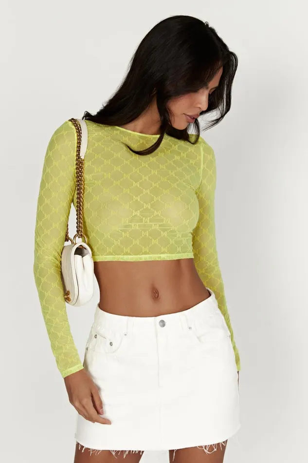 Women Meshki Tops Letitia Mesh Monogram Crop Top 8211 Fresh Green