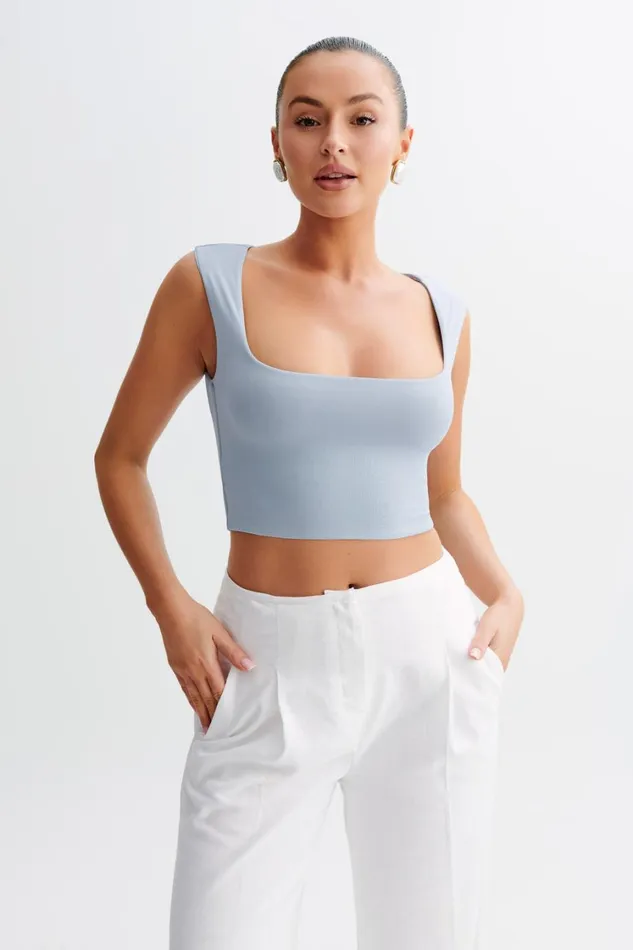 Women Meshki Tops Linley Recycled Nylon Cropped Top 8211 Dusty Blue