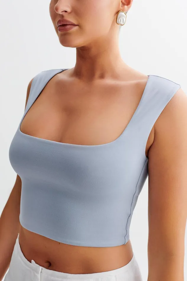 Women Meshki Tops Linley Recycled Nylon Cropped Top 8211 Dusty Blue