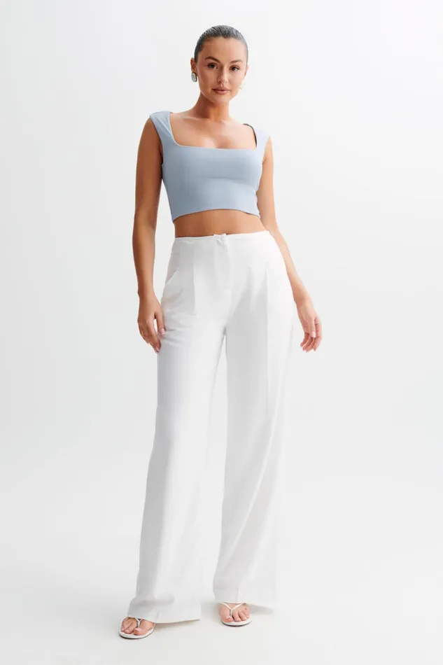 Women Meshki Tops Linley Recycled Nylon Cropped Top 8211 Dusty Blue
