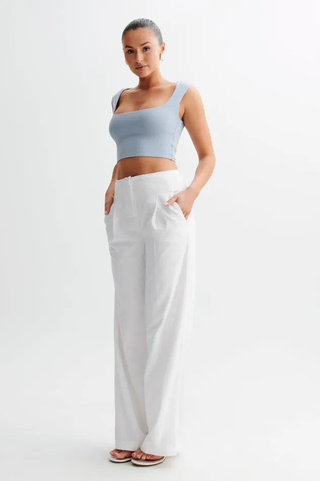 Women Meshki Tops Linley Recycled Nylon Cropped Top 8211 Dusty Blue