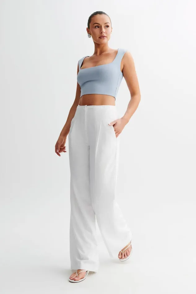 Women Meshki Tops Linley Recycled Nylon Cropped Top 8211 Dusty Blue