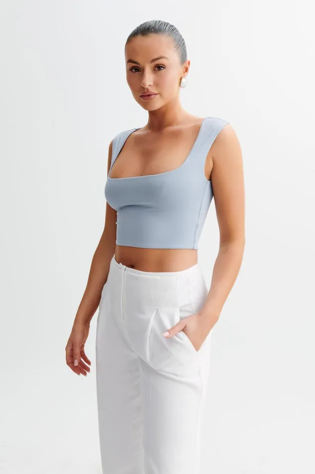 Women Meshki Tops Linley Recycled Nylon Cropped Top 8211 Dusty Blue