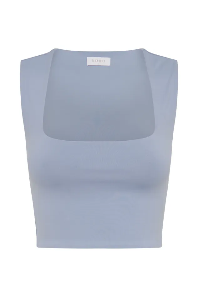 Women Meshki Tops Linley Recycled Nylon Cropped Top 8211 Dusty Blue