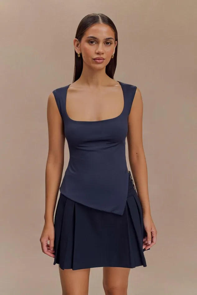 Women Meshki Tops Lisette Asymmetric Recycled Nylon Top 8211 Dark Navy